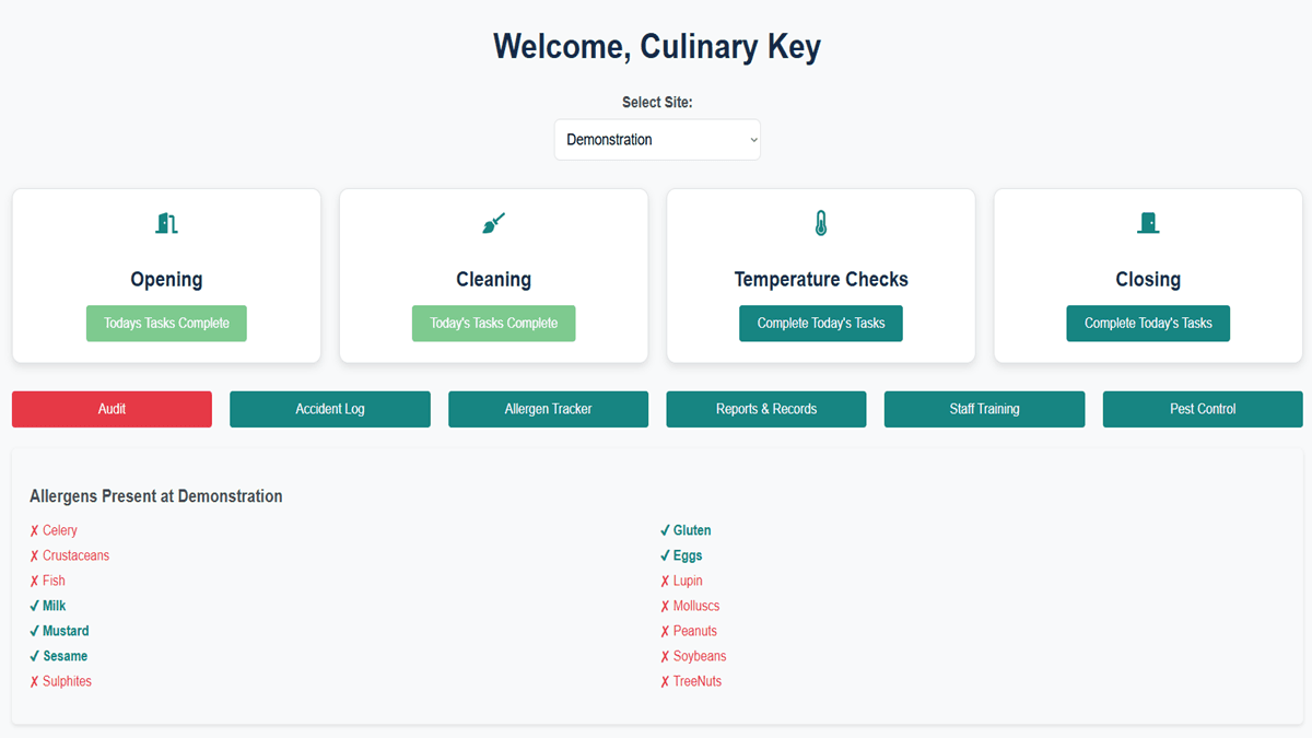 Culinary Key dashboard